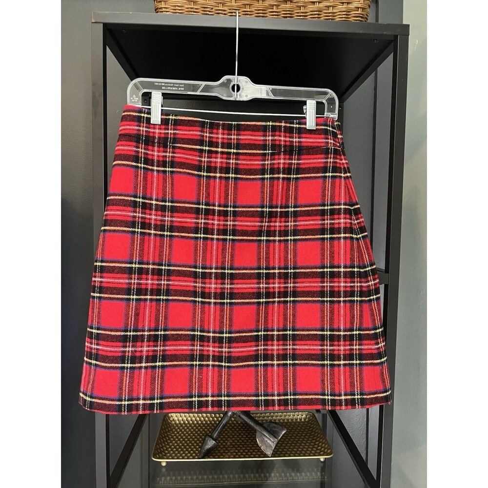 NWT J Crew Red Tartan Wool Plaid Skirt Size 4 Blend Preppy Holiday